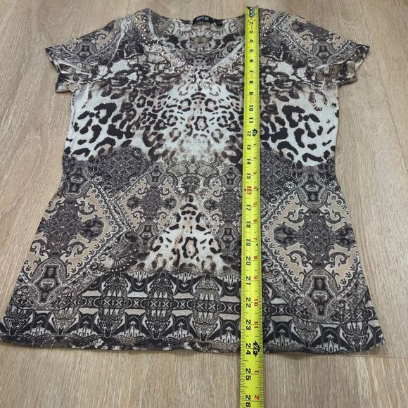 Apt. 9, Animal Print Short Sleeve T-Shirt, Jeweled Neckline, Women's Small - Picture 5 of 12